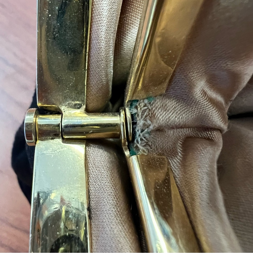 1960s Koret Black Patent Not-A-Leather Double Compartment Satin Purse Dressy Bag - Picture 10 of 14